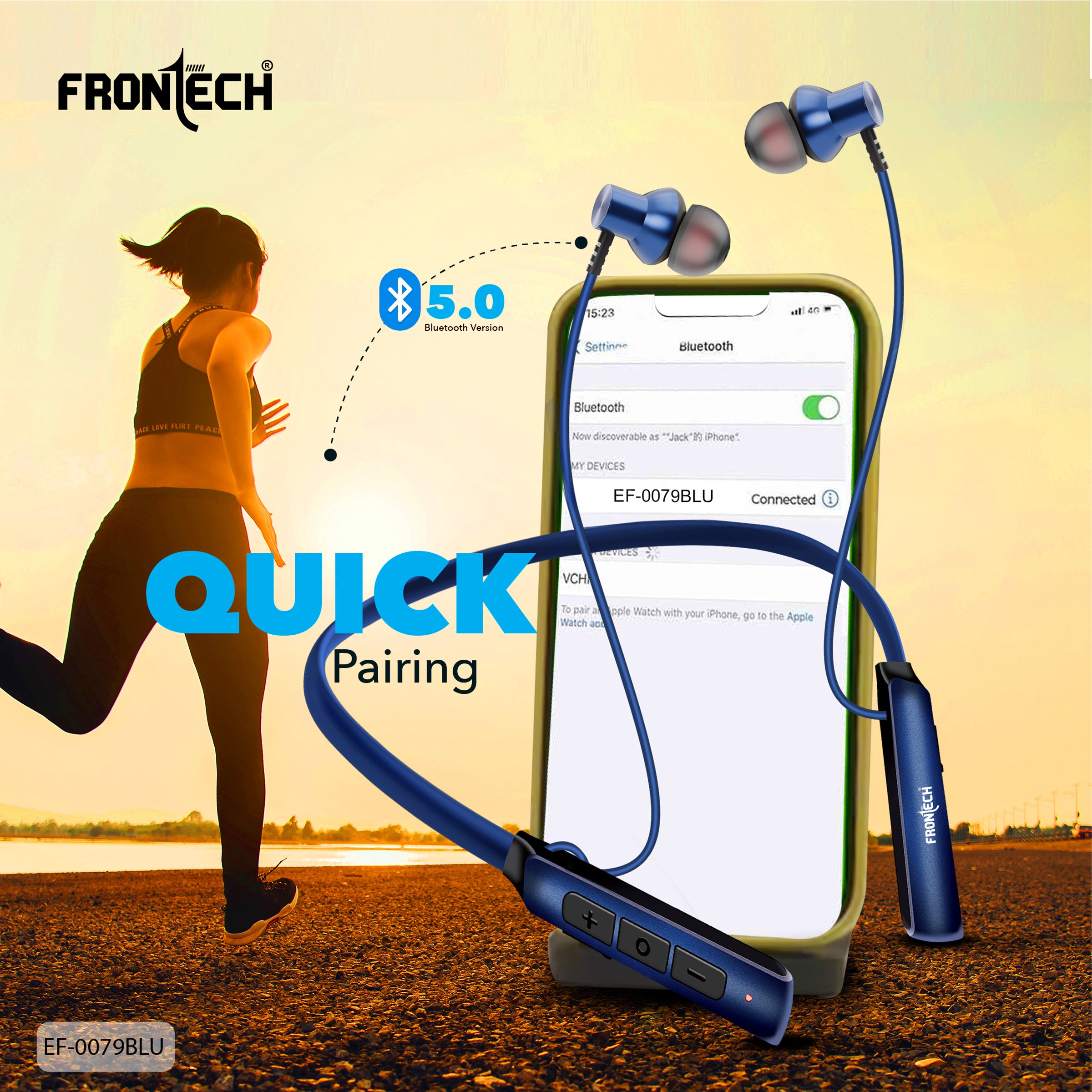 Frontech ELYX Wireless Bluetooth 5.0 Neckband Earphones | 36H Playtime, 360H Standby, Type-C Fast Charging, Magnetic Earbuds, 200mAh Battery, Deep Bass, Sweat-Resistant Sports Headset (EF-0079BLU). Frontech ELYX Wireless Bluetooth 5.0 Neckband Earphones | 36H Playtime, 360H Standby, Type-C Fast Charging, Magnetic Earbuds, 200mAh Battery, Deep Bass, Sweat-Resistant Sports Headset (EF-0079BLU).
